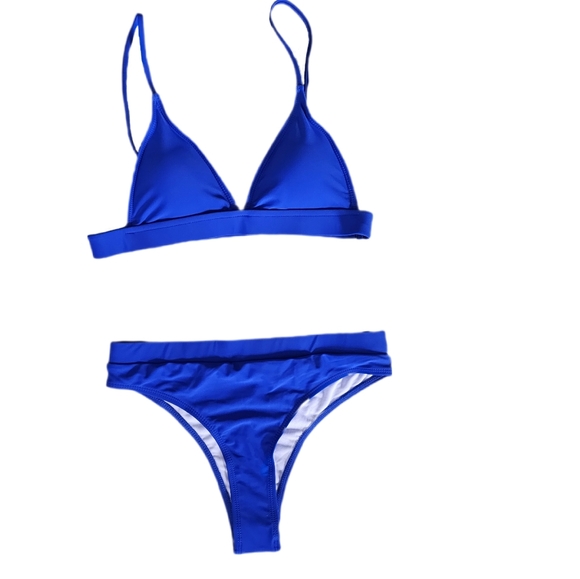 Royal Blue 2 Piece Bikini Triangle Adjustable Strap Top High Cut Bottom Med - Picture 1 of 16